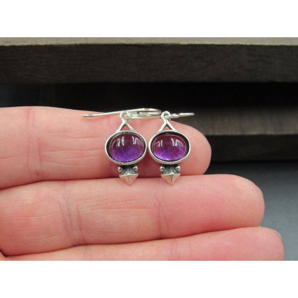 Sterling Silver Oval Uncut Amethyst Stone Simple Earrings Vintage Wedding